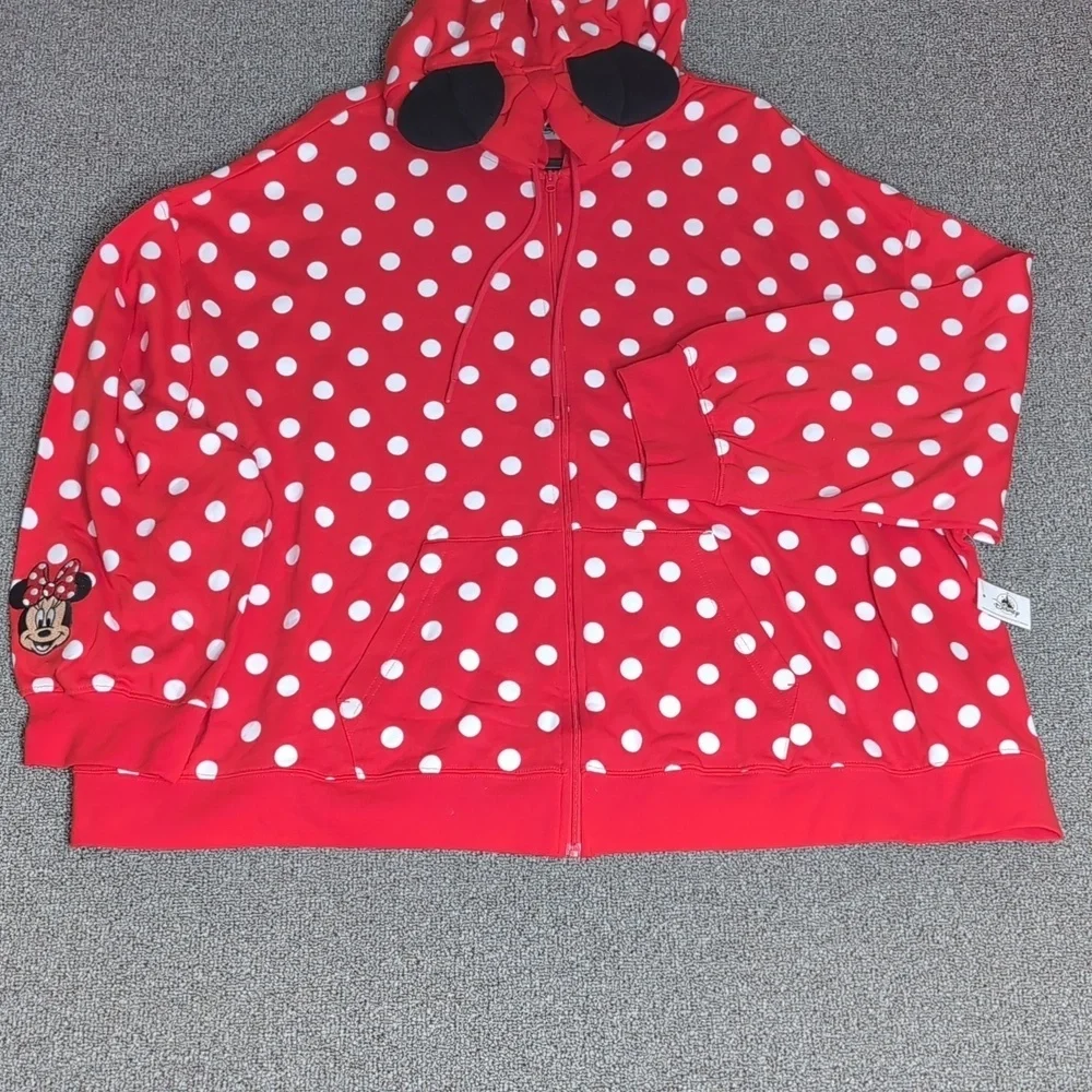 Disney WDW Zip Hoodie Minnie MouseRed Polka Dot Hoodie with Ears Size 2X *NWT* - Picture 1 of 9